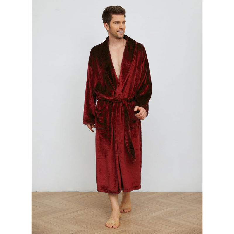 U2SKIIN Mens Fleece Robe Plush Collar Shawl Bathrobe(Dark Red,L/XL) - Image 5